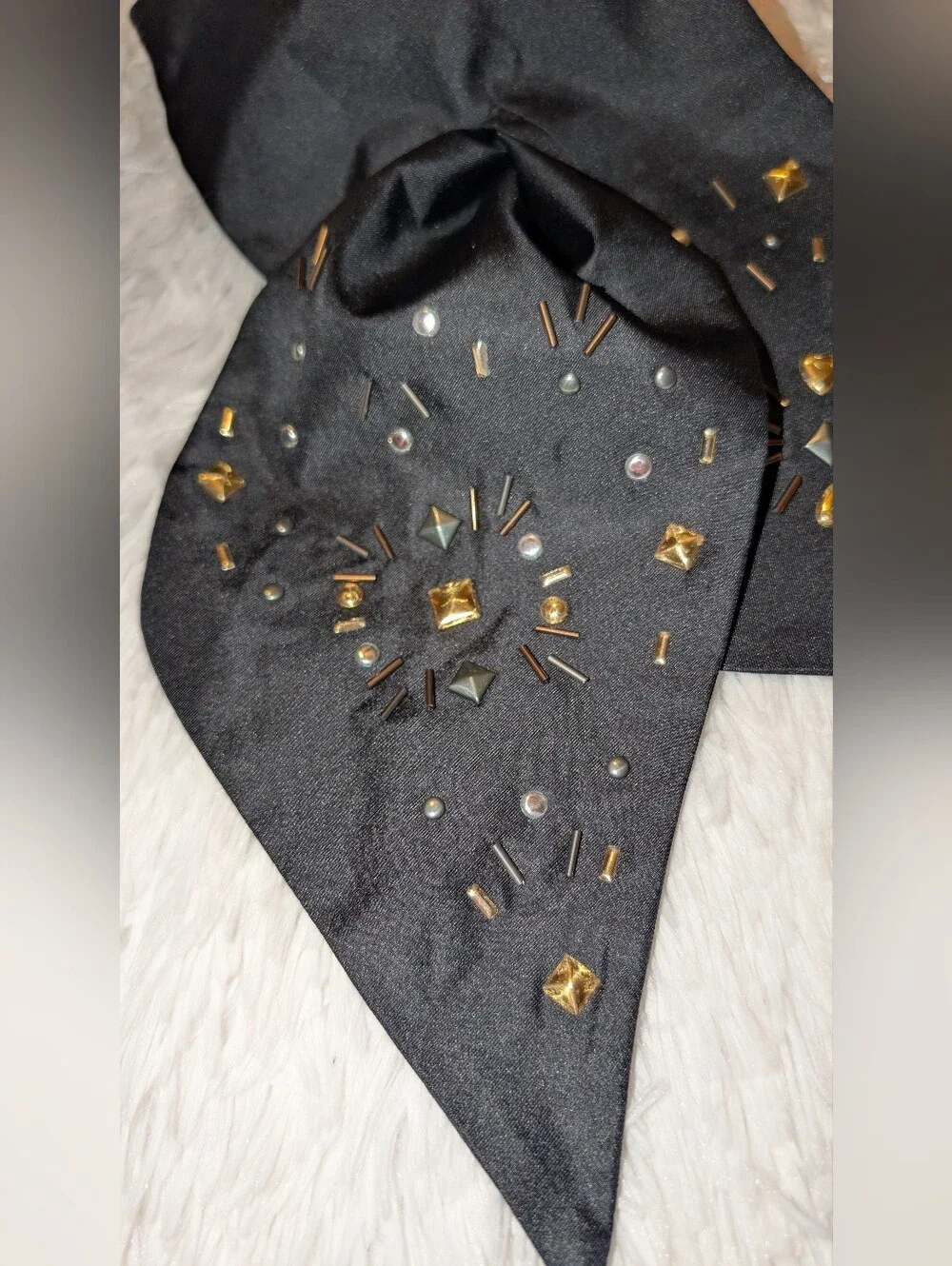 Henri Bendel Pull Through Silk Scarf Embellished Black NWT